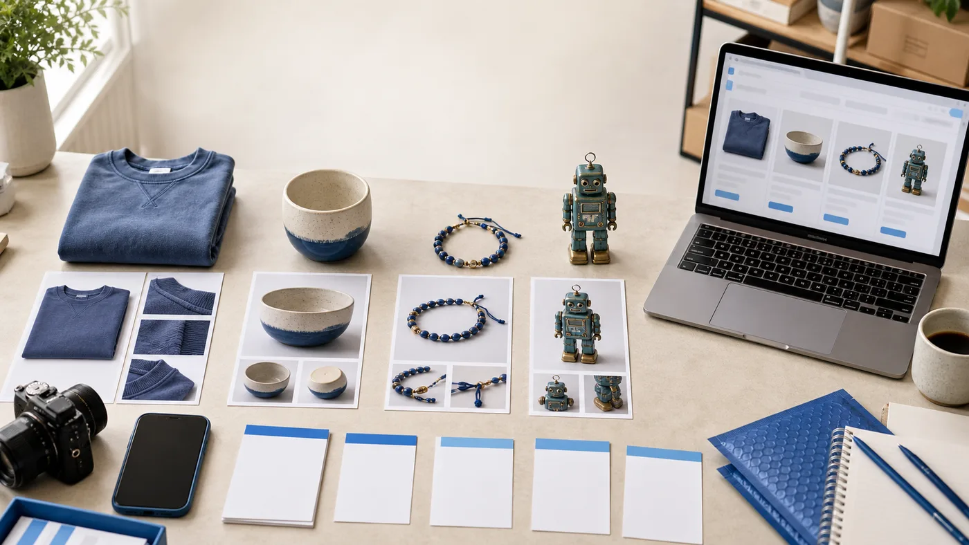 Product photo sets organized into a repeatable Shopify new arrivals listing workflow