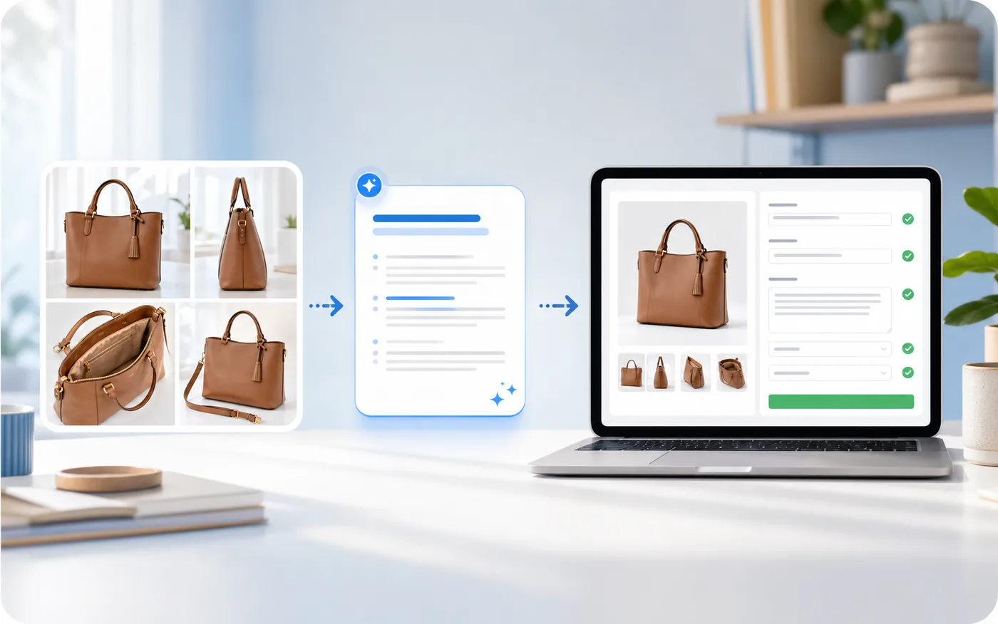 Product photos becoming an editable Shopify listing for merchant review